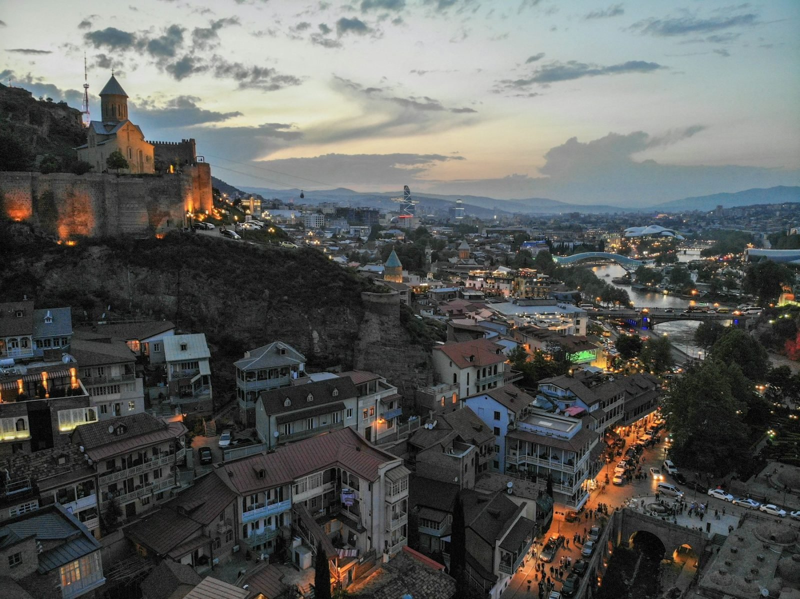 Tbilisi at dusk: the fortress, the old town and the river