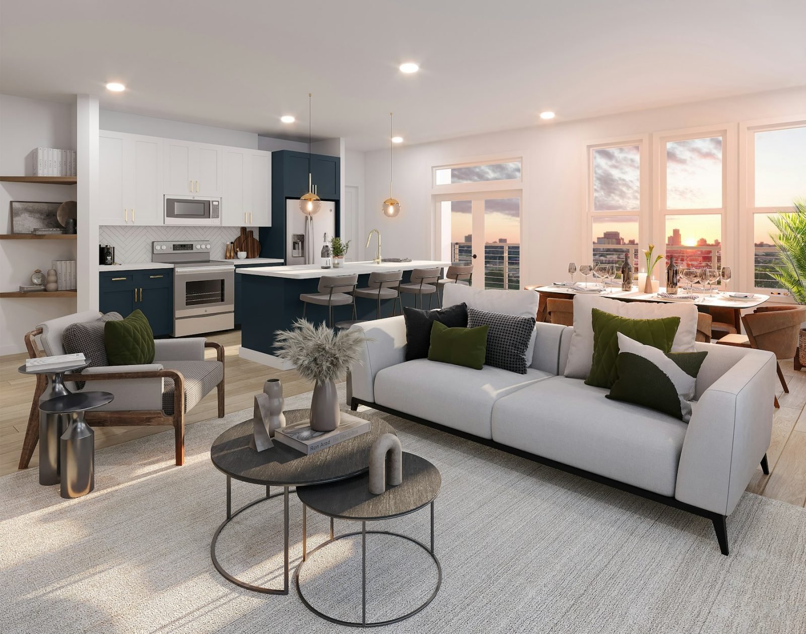 Open-plan kitchen and living area